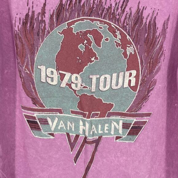 Officially Licensed Van Halen 1979 Tour T-Shirt Pink Acid Wash Large NWOT - Picture 4 of 5